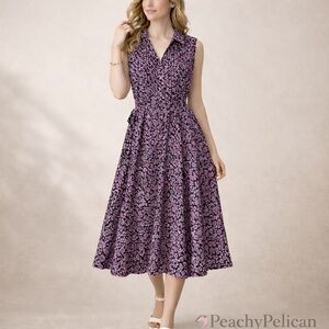Nanette Lepore Floral Pin tucked Navy and Pink Sleeveless Midi Sundress Size 6